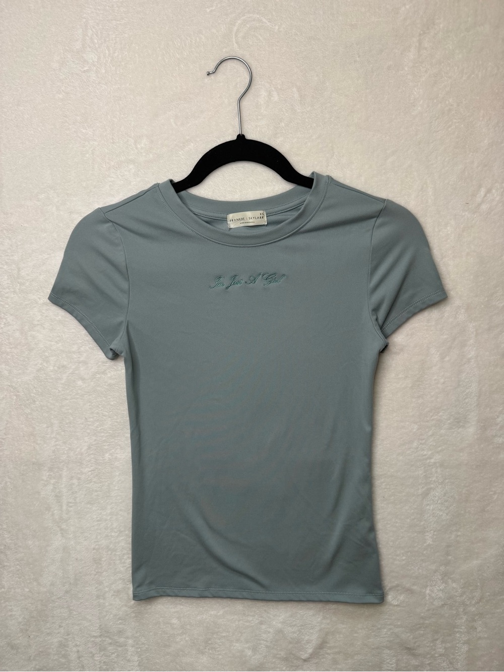 Frankee & Skylarr Sage Green Short Sleeve Crewneck Tee “I’m Just a Girl” Sz XS